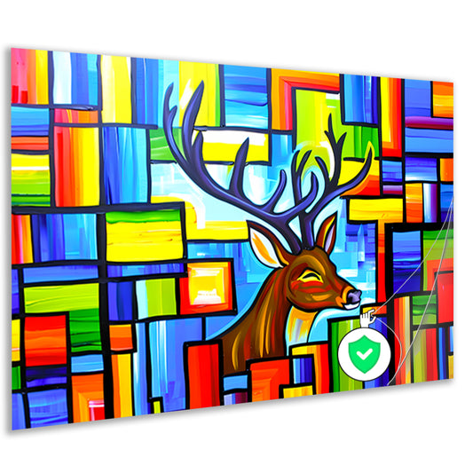 Kleurrijk kubistisch schilderij van een hert poster