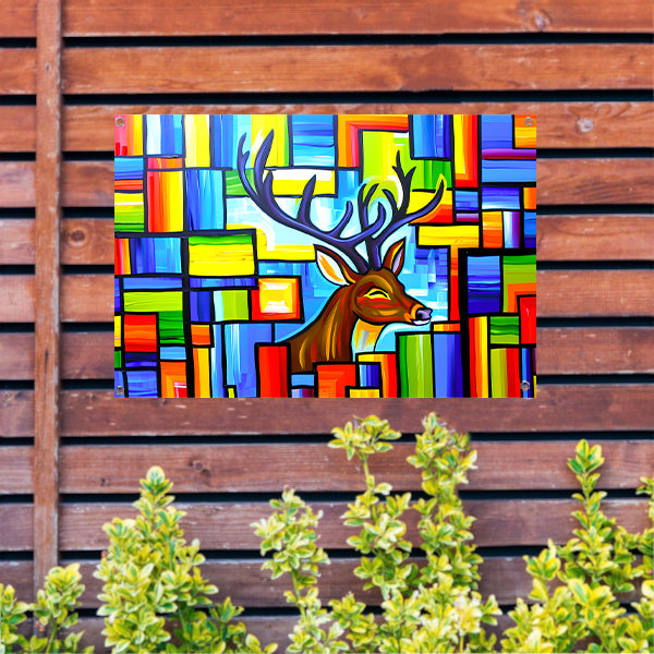 Kleurrijk kubistisch schilderij van een hert tuinposter