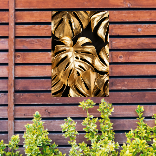 Gouden Monstera Bladeren op Zwart tuinposter
