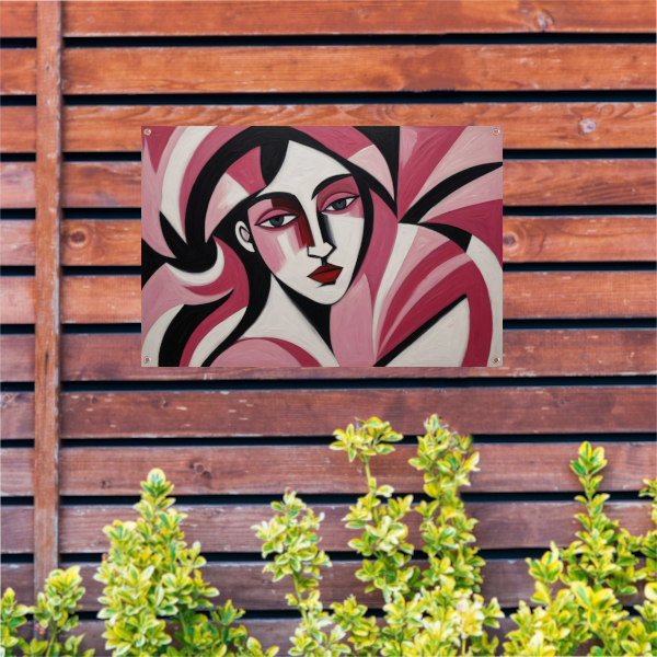 Abstracte vrouw in roze en zwart tuinposter