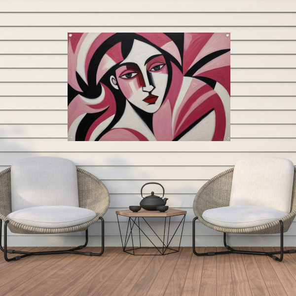 Abstracte vrouw in roze en zwart tuinposter