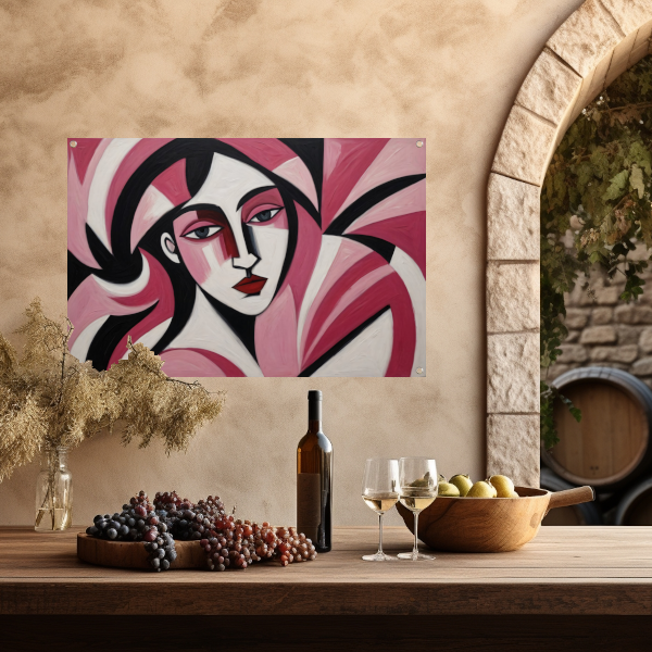 Abstracte vrouw in roze en zwart tuinposter