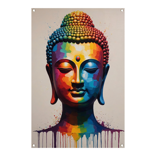 Colorful Serenity: A Modern Buddha Portrait tuinposter