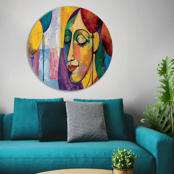 Abstract portret van vrouw met ballonnen forex muurcirkel