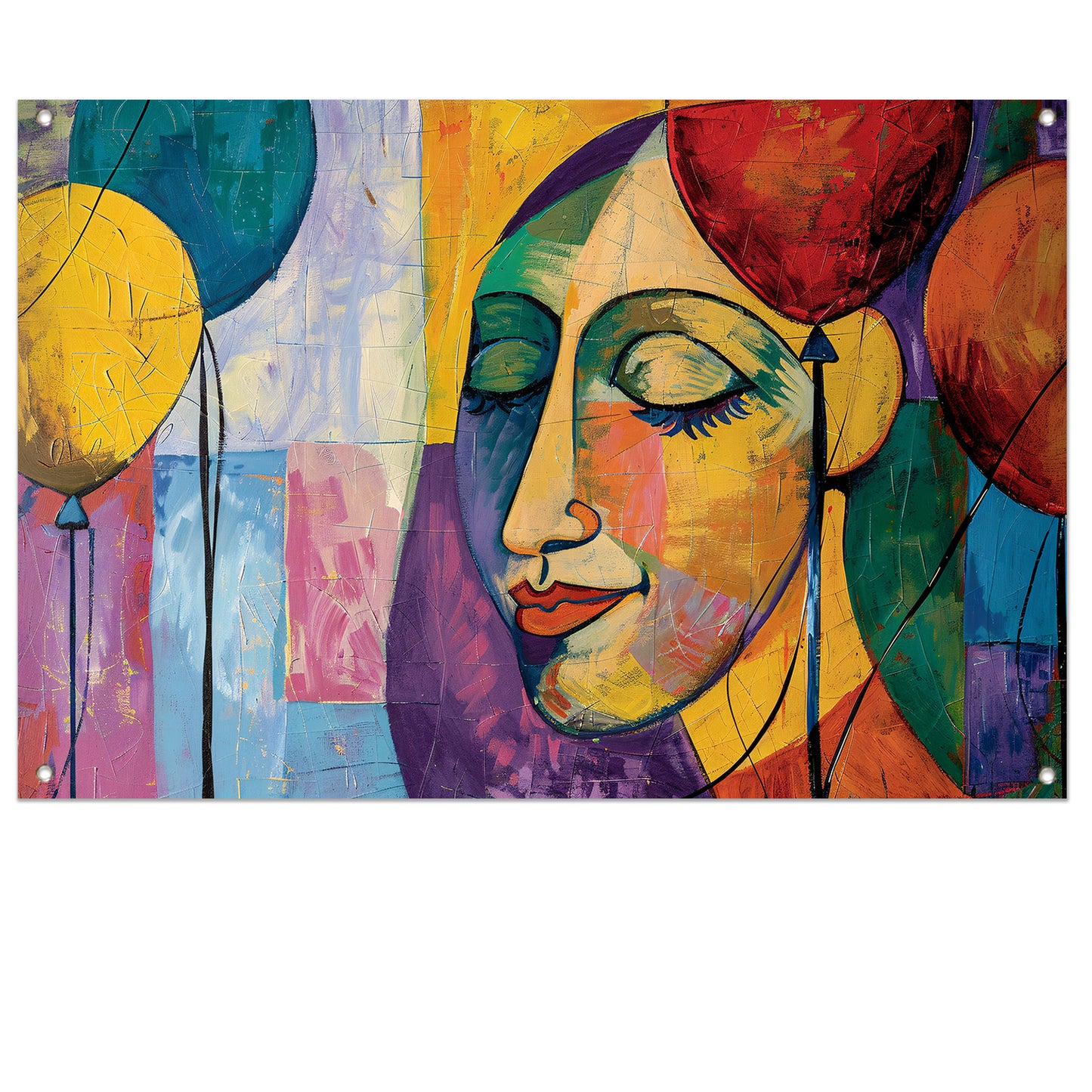 Abstract portret van vrouw met ballonnen tuinposter