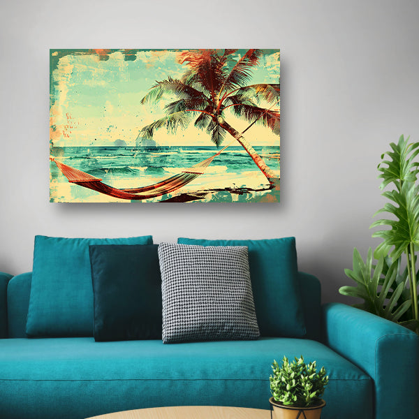 Vintage strand met tropische hangmat canvas