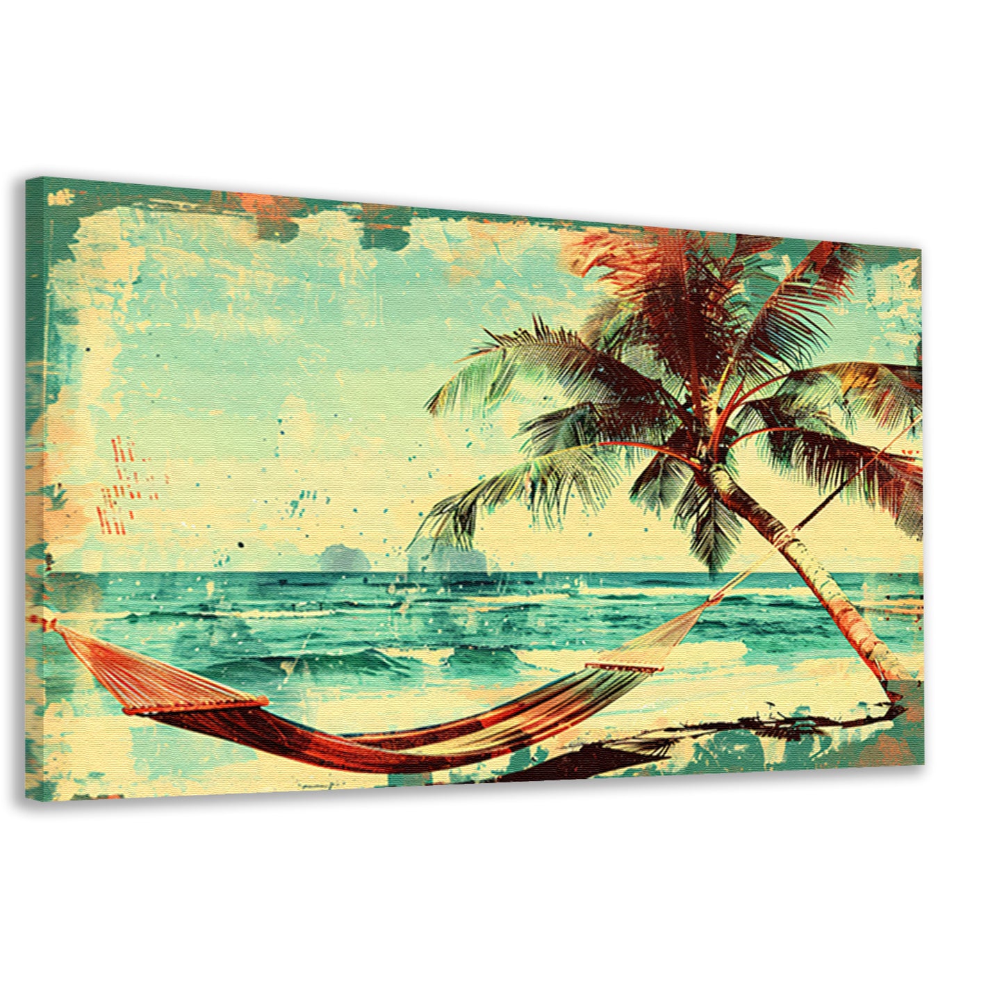 Vintage strand met tropische hangmat canvas