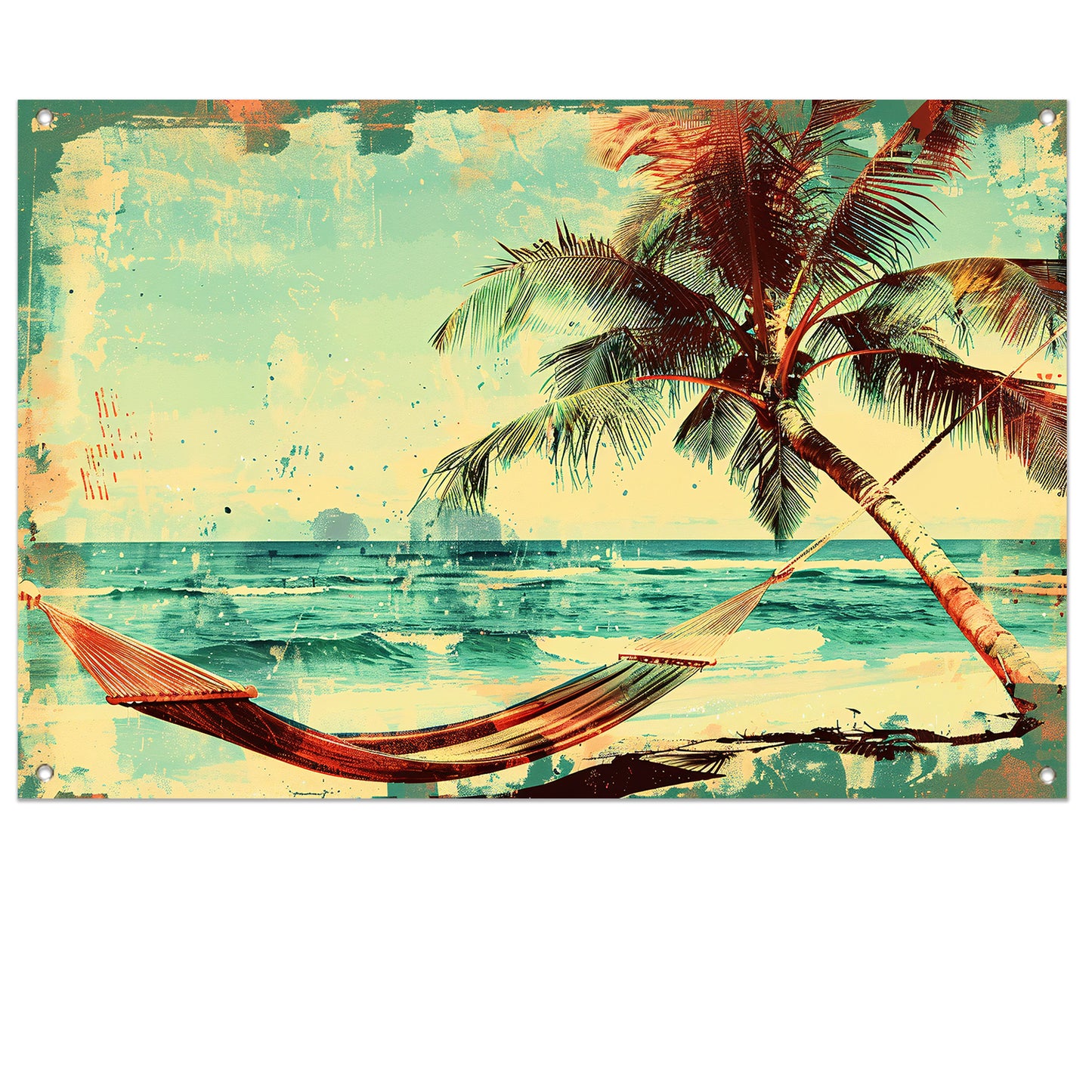 Vintage strand met tropische hangmat tuinposter