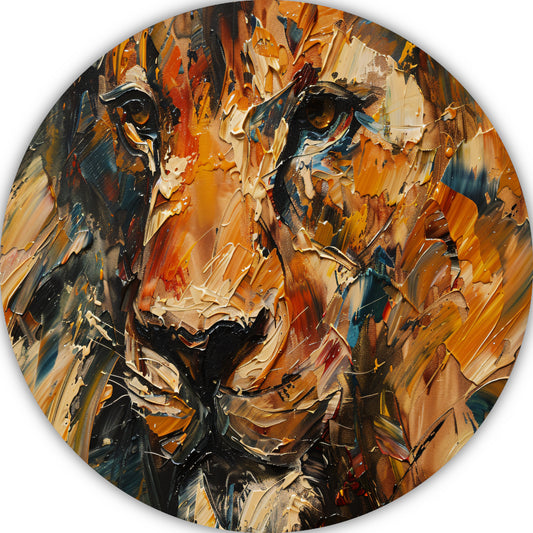 Expressieve Abstracte Leeuwenkop met Kleurrijke Streken aluminium muurcirkel