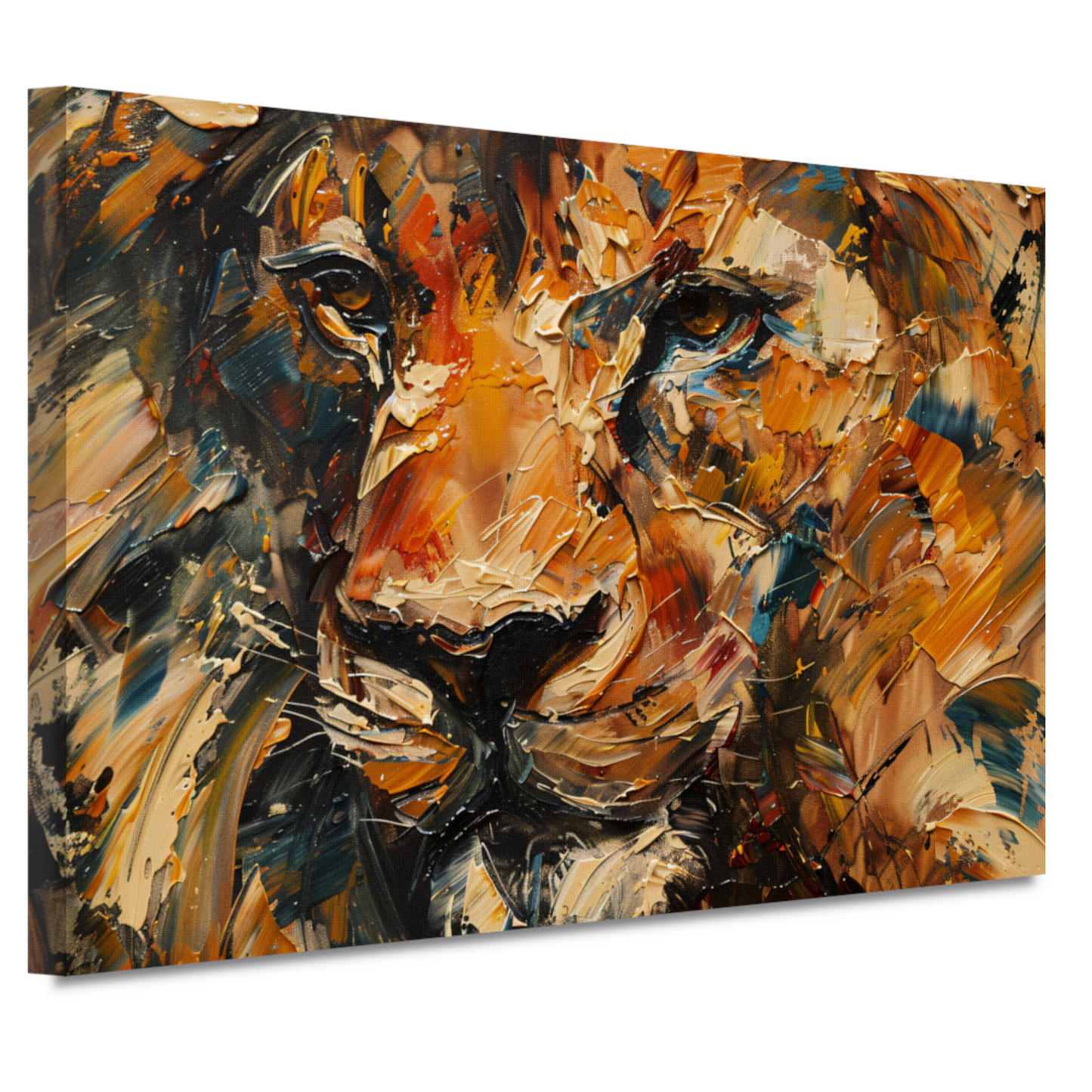 Expressieve Abstracte Leeuwenkop met Kleurrijke Streken canvas