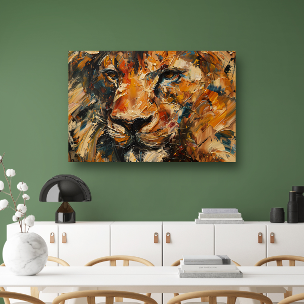 Expressieve Abstracte Leeuwenkop met Kleurrijke Streken poster