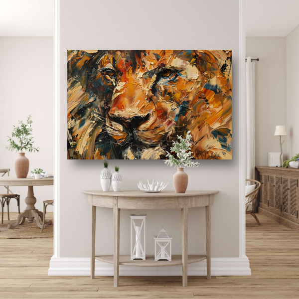 Expressieve Abstracte Leeuwenkop met Kleurrijke Streken poster