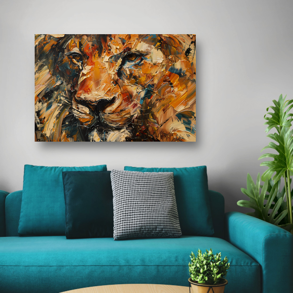Expressieve Abstracte Leeuwenkop met Kleurrijke Streken poster