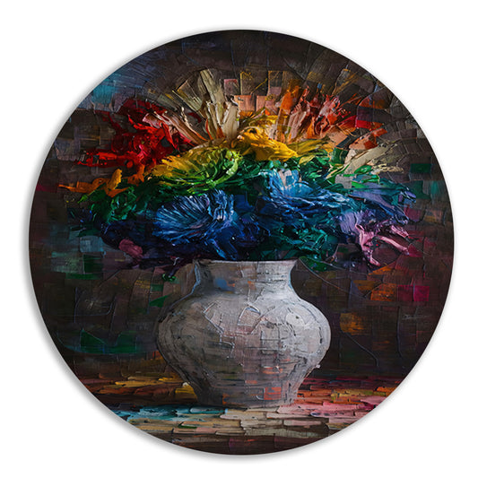 Explosie van Kleur in Vaas aluminium muurcirkel