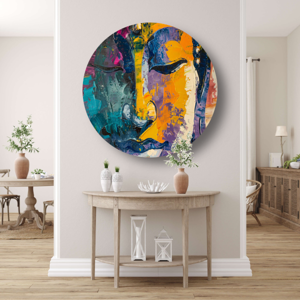 Explosie van Kleur en Dynamiek in Abstracte Kunst aluminium muurcirkel