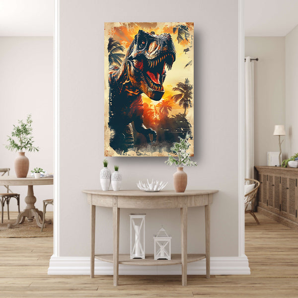 Prehistorische reus in oerwoud canvas