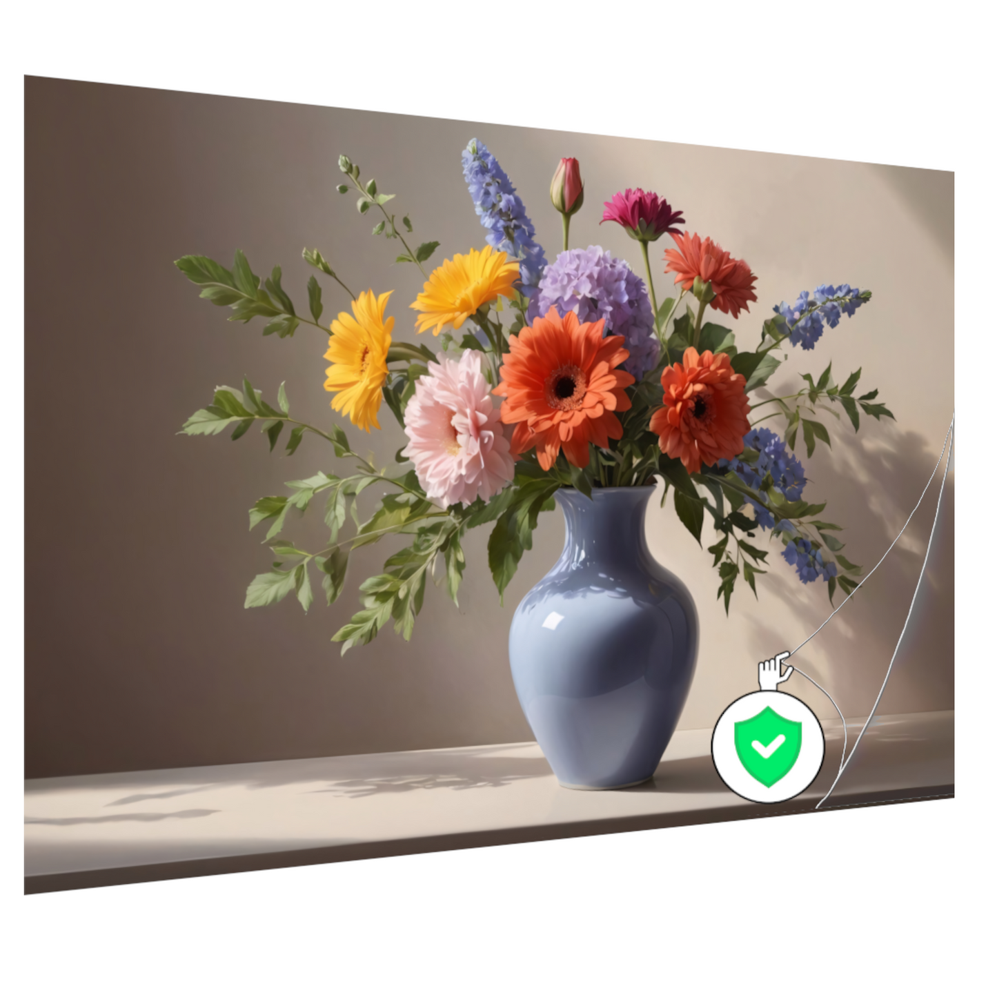 Levendig Boeket in Blauwe Vaas Stilleven poster
