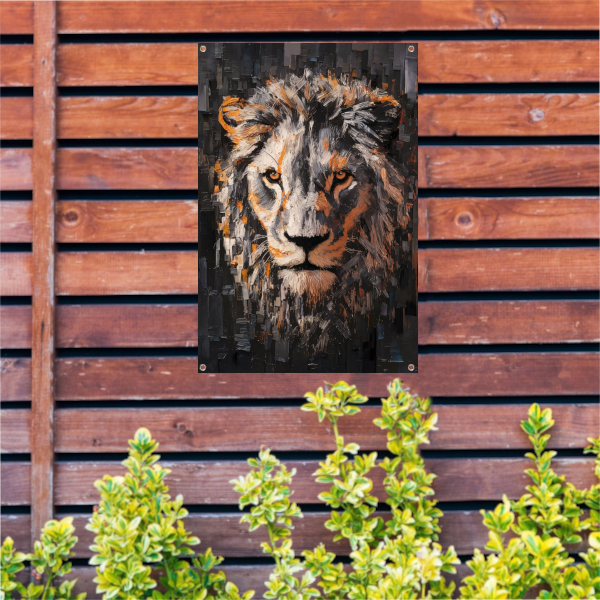 Majestueuze leeuw in levendige kleuren tuinposter