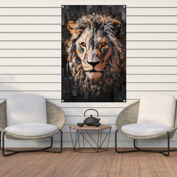 Majestueuze leeuw in levendige kleuren tuinposter