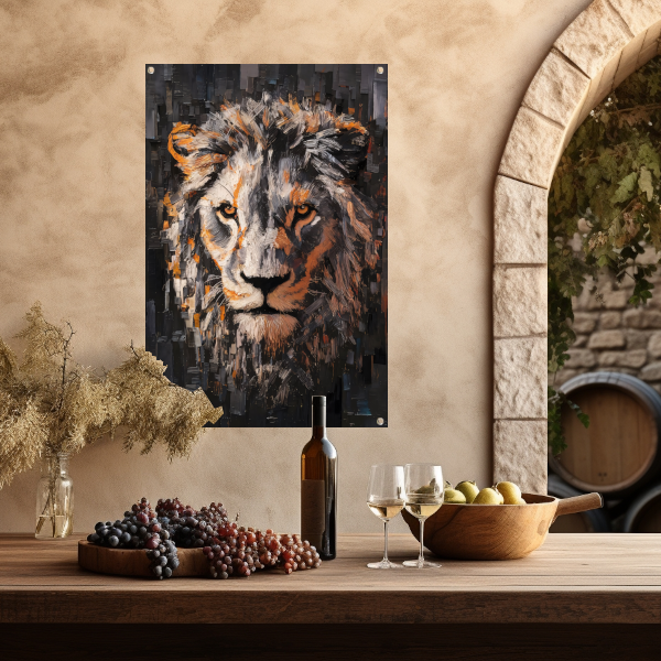 Majestueuze leeuw in levendige kleuren tuinposter