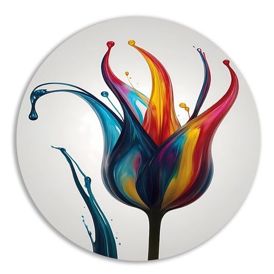 Dynamisch Abstract Bloemensilhouet in Kleur aluminium muurcirkel