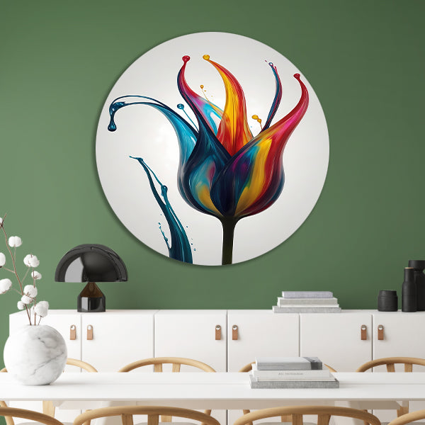Dynamisch Abstract Bloemensilhouet in Kleur aluminium muurcirkel