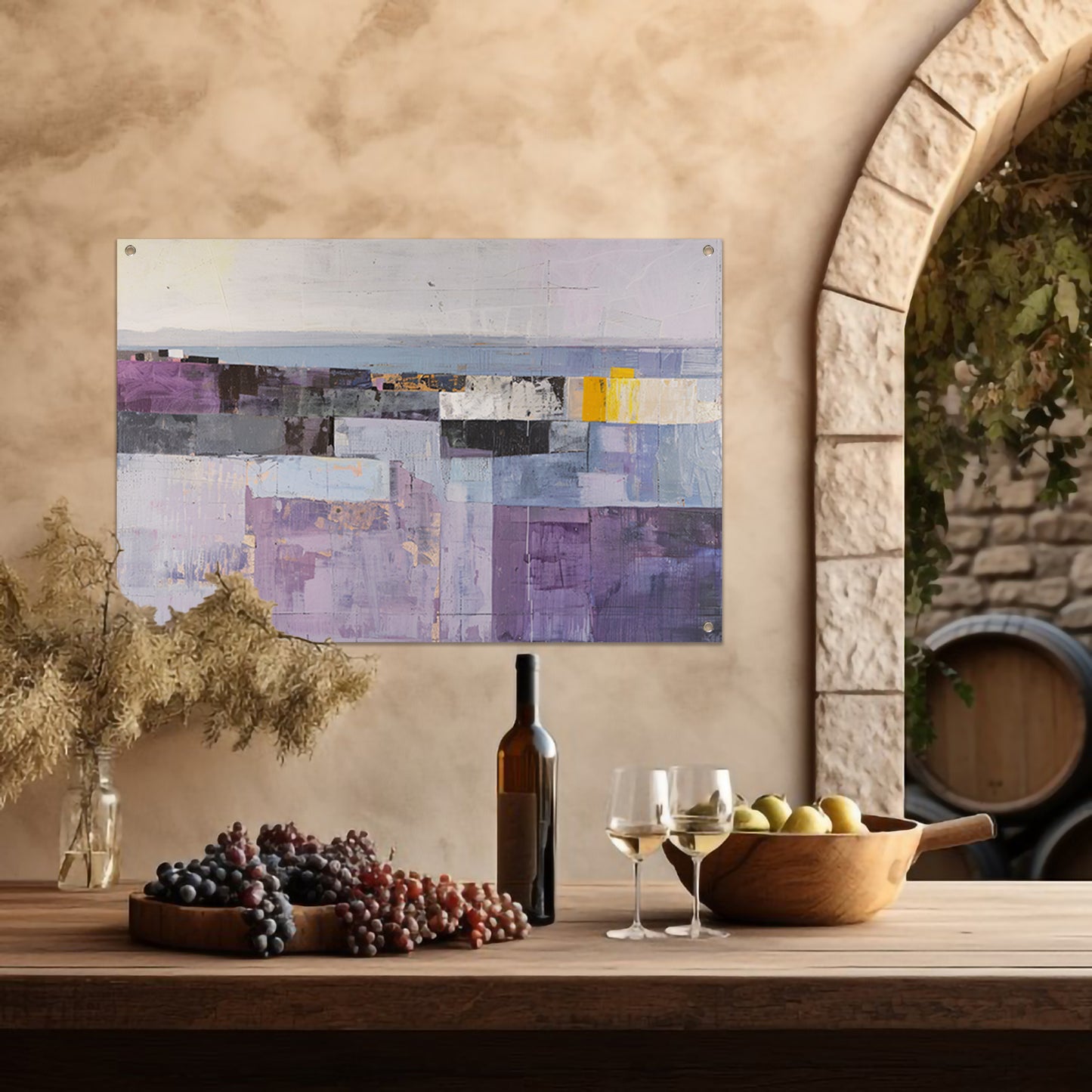 Moderne skyline met abstracte kleurrijke blokken tuinposter