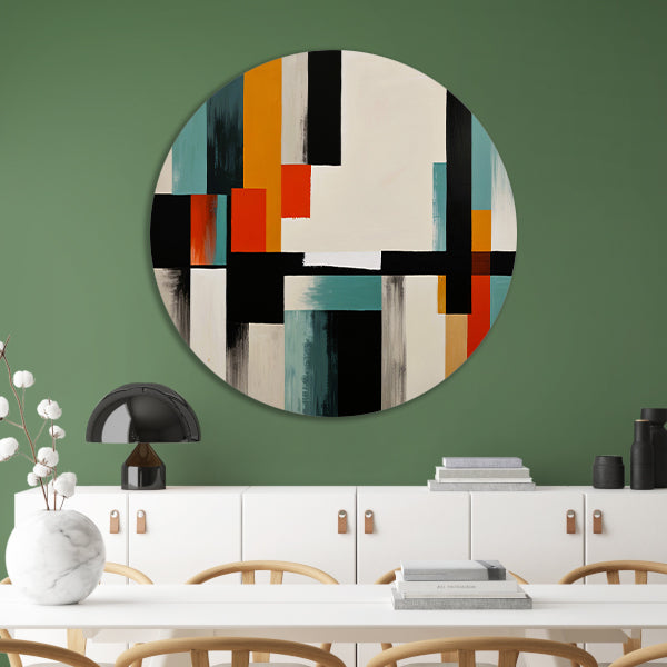 Abstracte moderne schilderij in Japandi stijl aluminium muurcirkel
