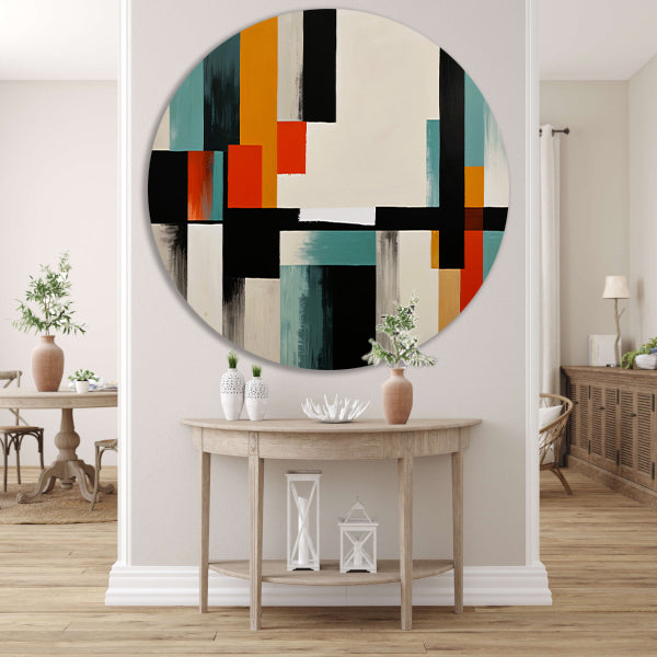 Abstracte moderne schilderij in Japandi stijl aluminium muurcirkel