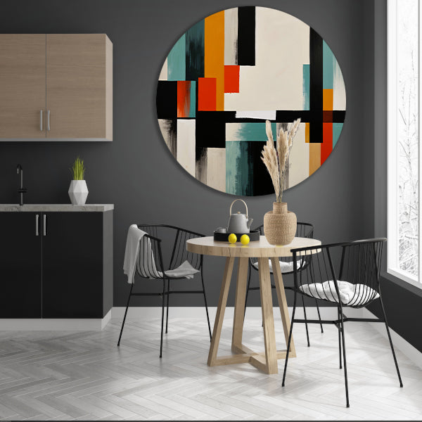 Abstracte moderne schilderij in Japandi stijl aluminium muurcirkel