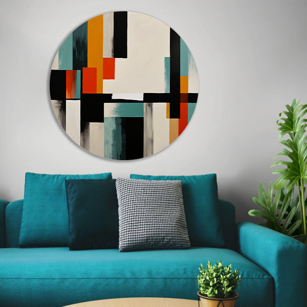 Abstracte moderne schilderij in Japandi stijl aluminium muurcirkel