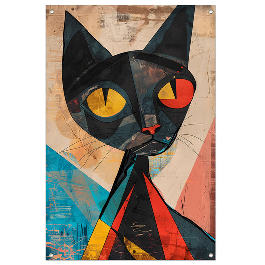 Kubistische Kat met Kleurrijk Geometrische Vormen tuinposter
