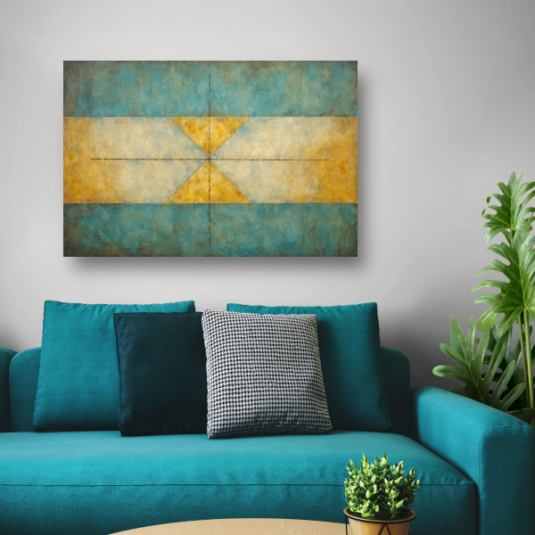 Geometrische compositie in geel, blauw en wit canvas