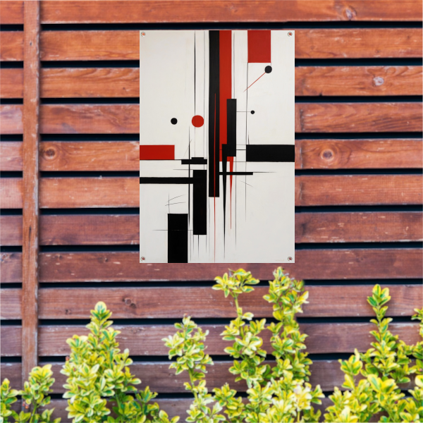 Contrastrijke abstracte compositie in primaire kleuren tuinposter