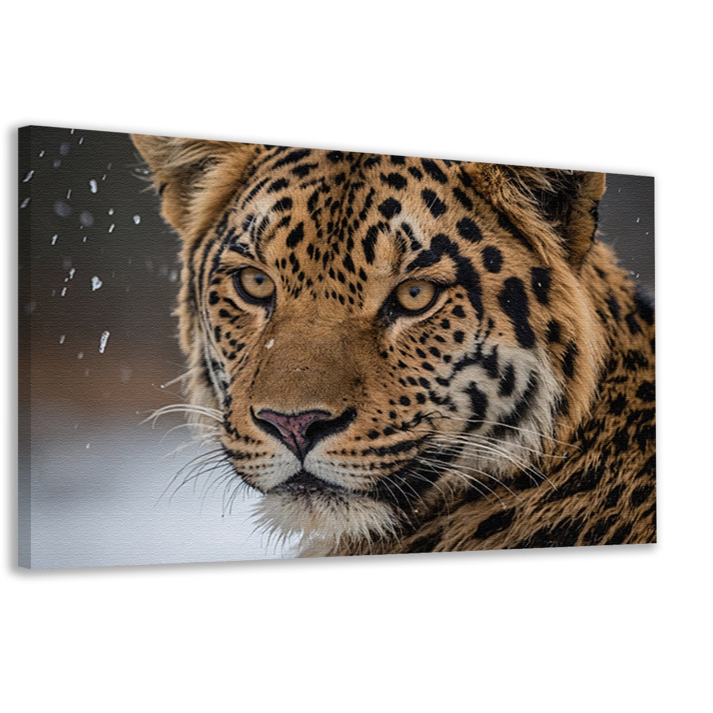 Realistische close-up van een luipaard in sneeuw canvas