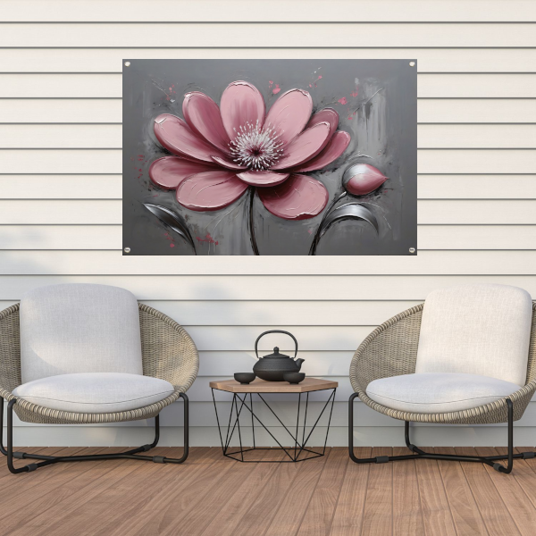 Impressionistische Bloem in Roze en Grijs tuinposter