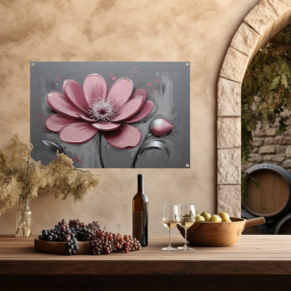 Impressionistische Bloem in Roze en Grijs tuinposter