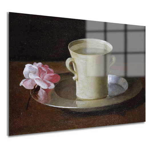Kopje water en een roos op een zilveren bord - Francisco de Zurbarán acrylglas