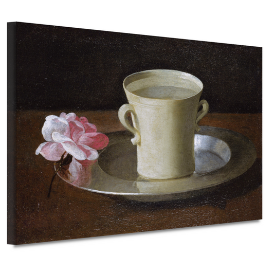 Kopje water en een roos op een zilveren bord - Francisco de Zurbarán canvas