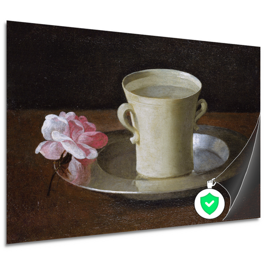 Kopje water en een roos op een zilveren bord - Francisco de Zurbarán poster
