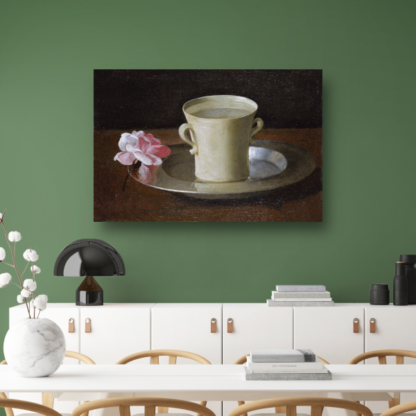 Kopje water en een roos op een zilveren bord - Francisco de Zurbarán poster