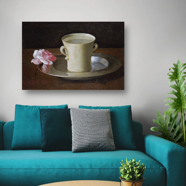 Kopje water en een roos op een zilveren bord - Francisco de Zurbarán poster