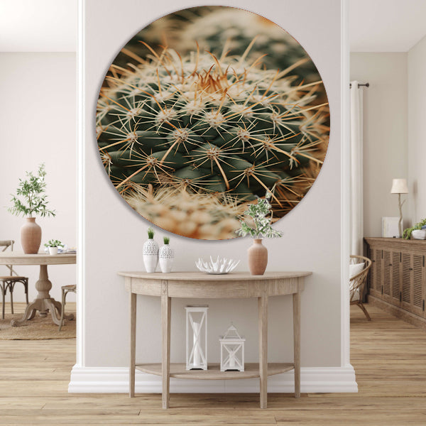 Close-up van een groene cactus aluminium muurcirkel