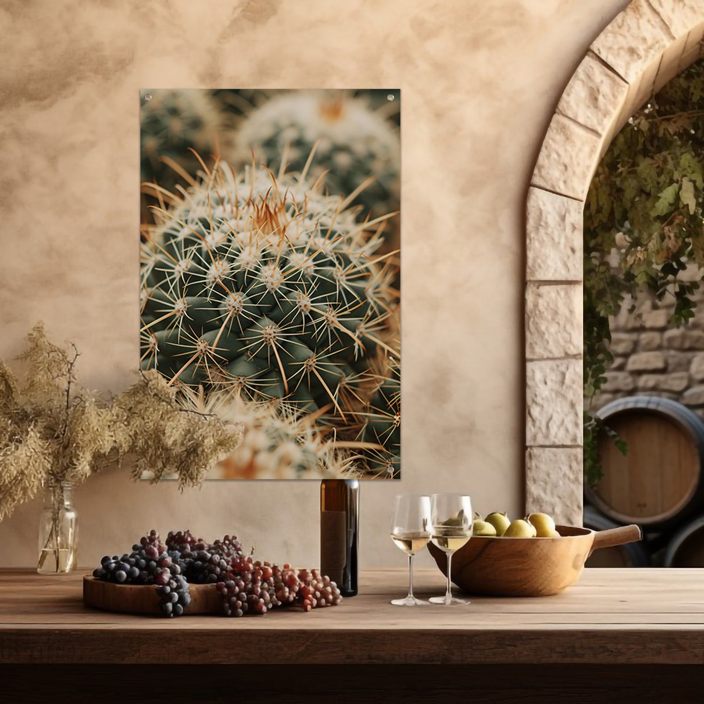Close-up van een groene cactus tuinposter