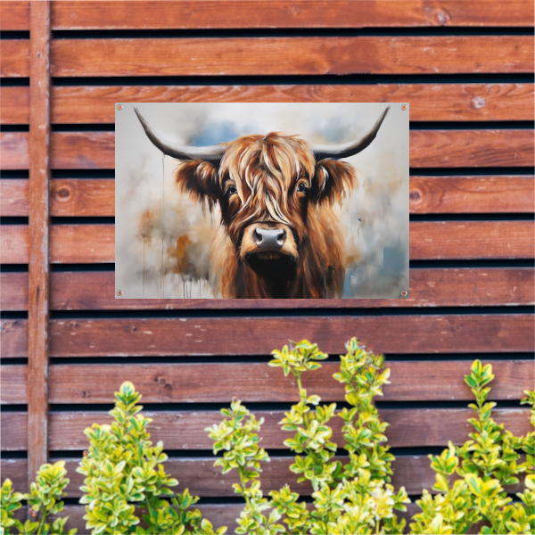 Starende Schotse Hooglander in Detail tuinposter