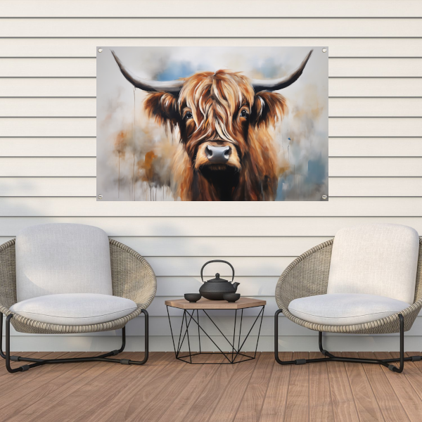 Starende Schotse Hooglander in Detail tuinposter