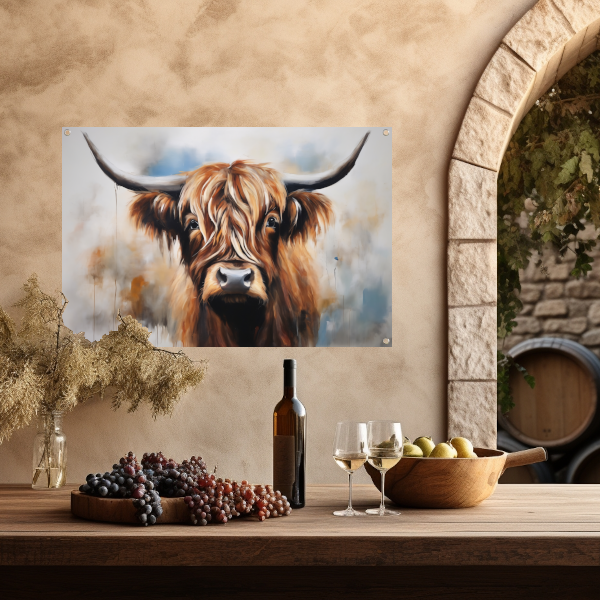 Starende Schotse Hooglander in Detail tuinposter