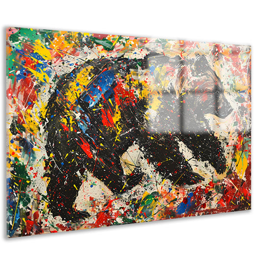 Kleurrijk modern schilderij van een beer acrylglas