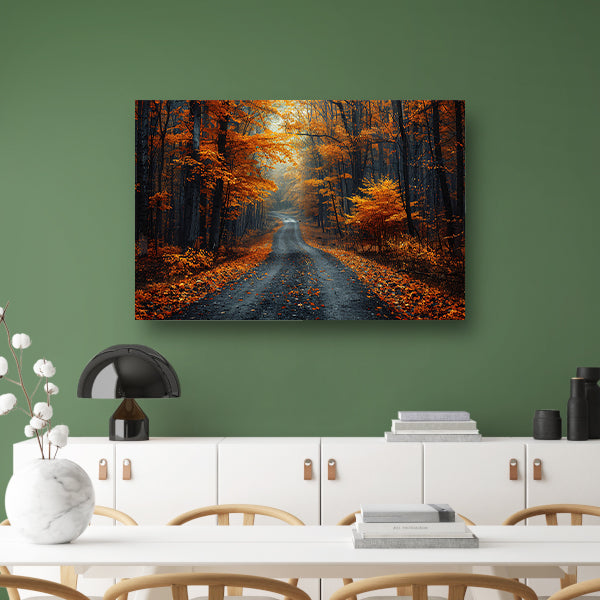 Verlaten bospaadje in zwart-wit canvas