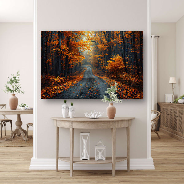 Verlaten bospaadje in zwart-wit canvas